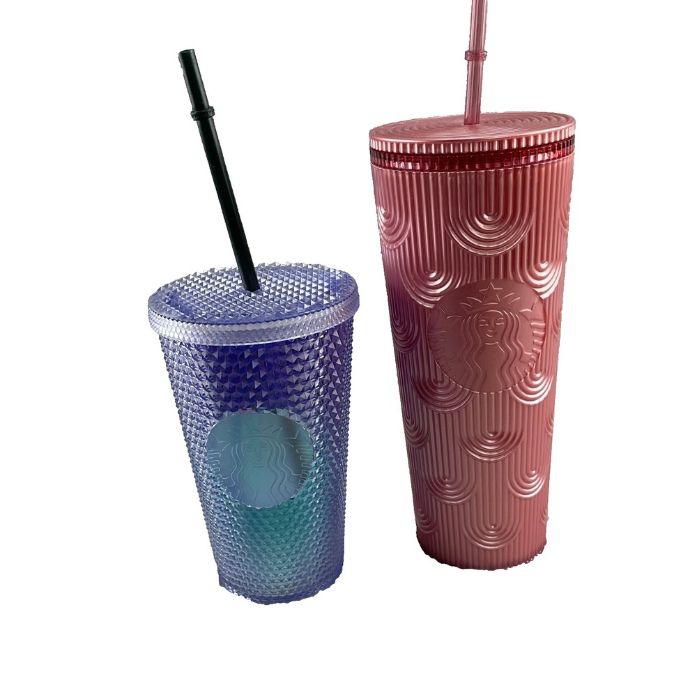 Starbucks Studded Tunbler 24/12oz Lot of 2 Venti Blue Orange Matte Cup Insulated